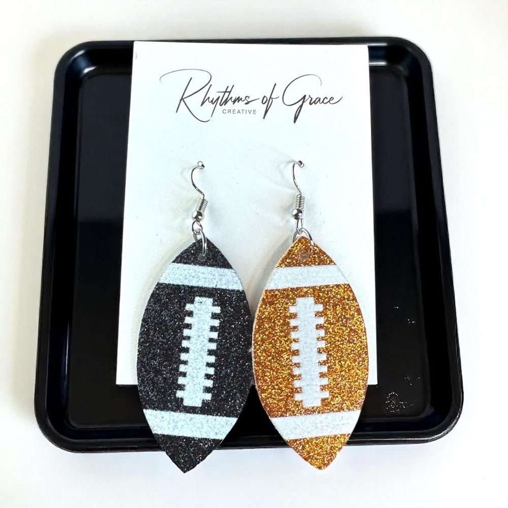 Score Big with Sparkle! Glitter Football Dangle Earrings 🖤🧡 NWT Bengals Football